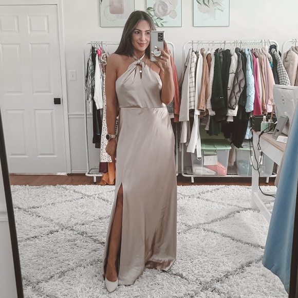 Birdy Grey Pink Blush Monica Satin Maxi Dress Size L - Picture 1 of 9